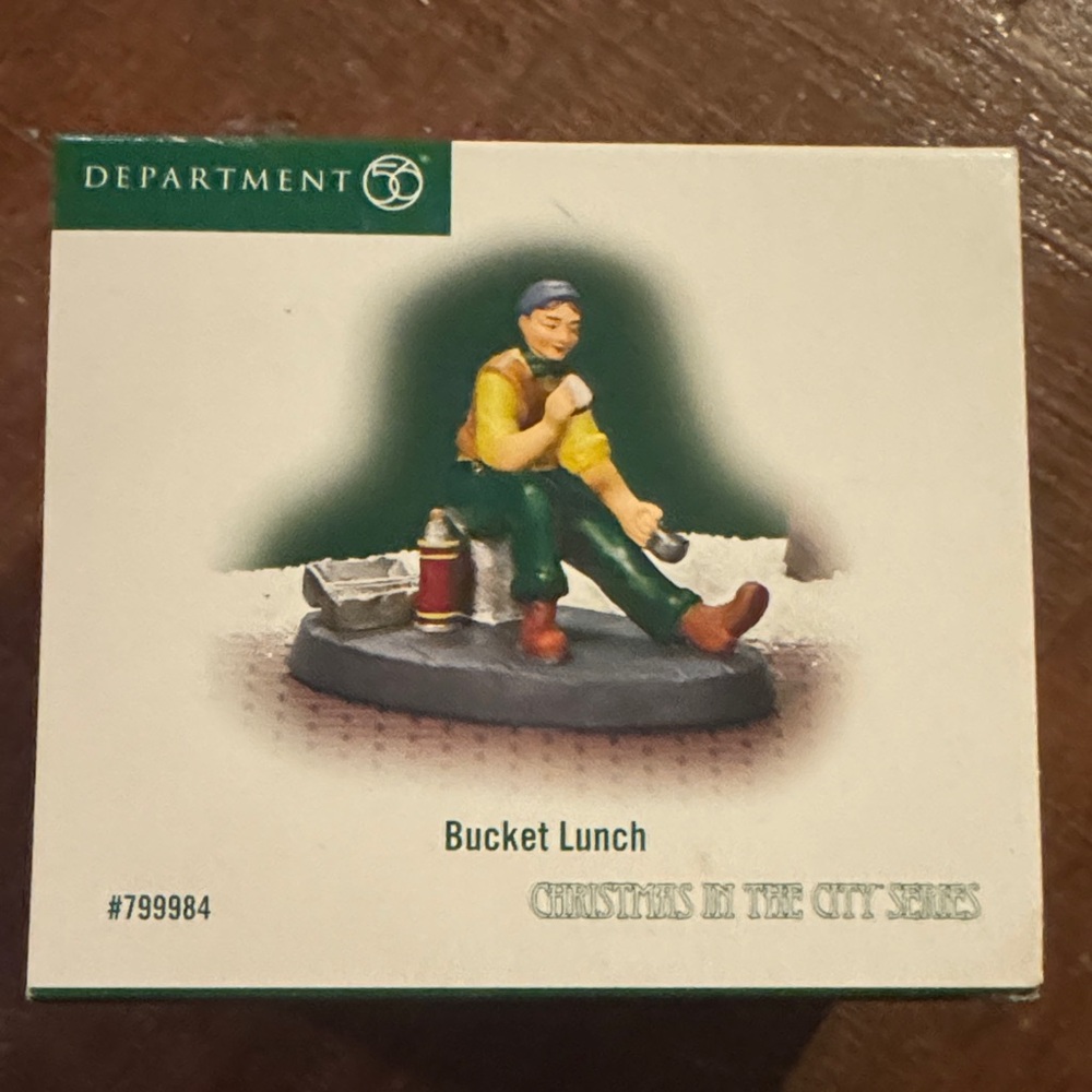 Department 56 Bucket Lunch Figurine with Green and Brown Accents
